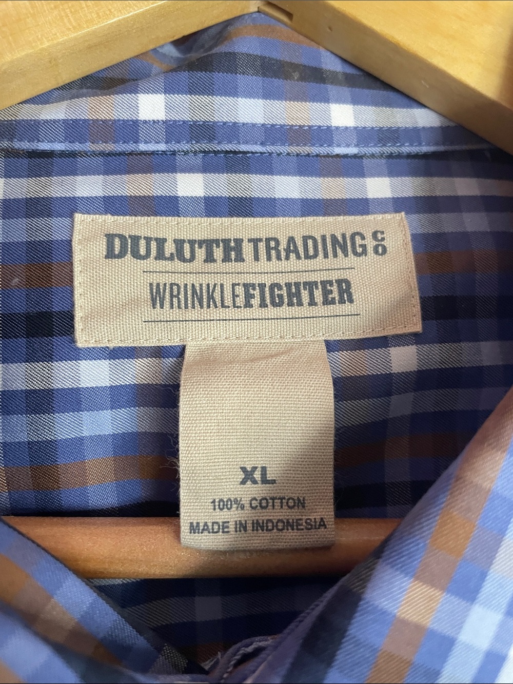 Duluth Trading Co Wrinkle Fighter Brown and Blue Plaid Button-Down Shirt XL NEW